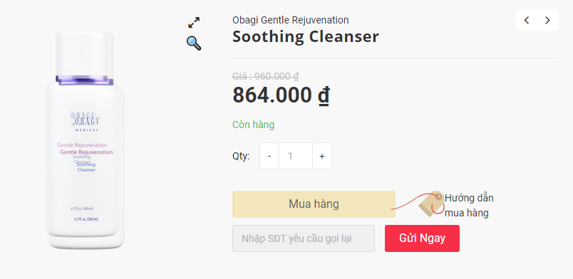 Sữa rửa mặt làm sạch da nhạy cảm Obagi Soothing Cleanser